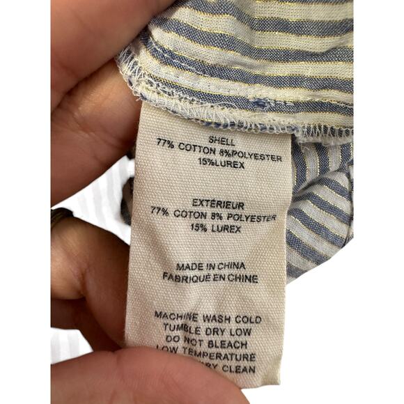 L'AGENCE Laurent Metallic‎ Button Up Blouse Ivory Blue Gold Stripes Womens Sz XS - Picture 11 of 13